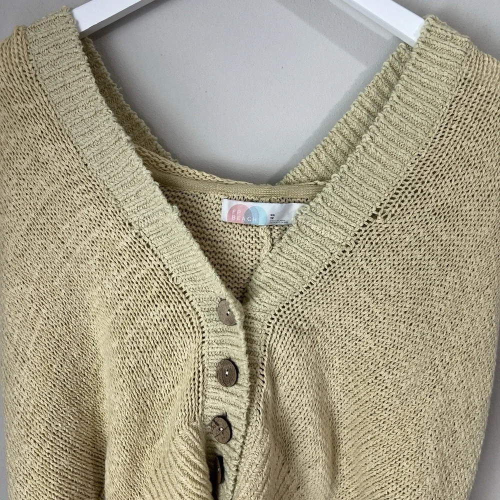 Free People Beach Sandra Sweater Cardigan Women's XS Knit Cropped‎ Cream Beige